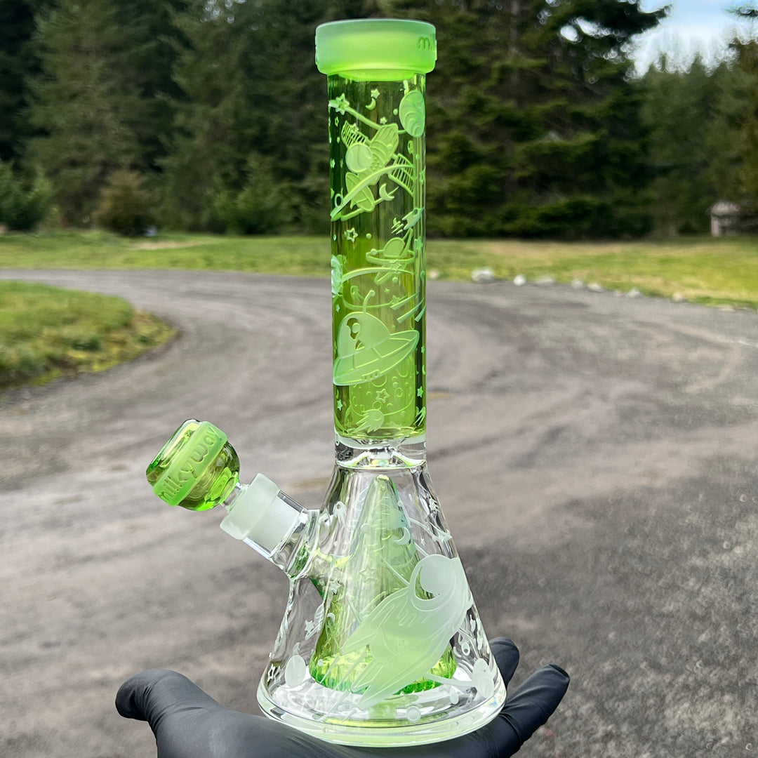 Space Odyssey in 3D 11" Beaker Bong with Collins Perc Glass Pipe Milkyway   