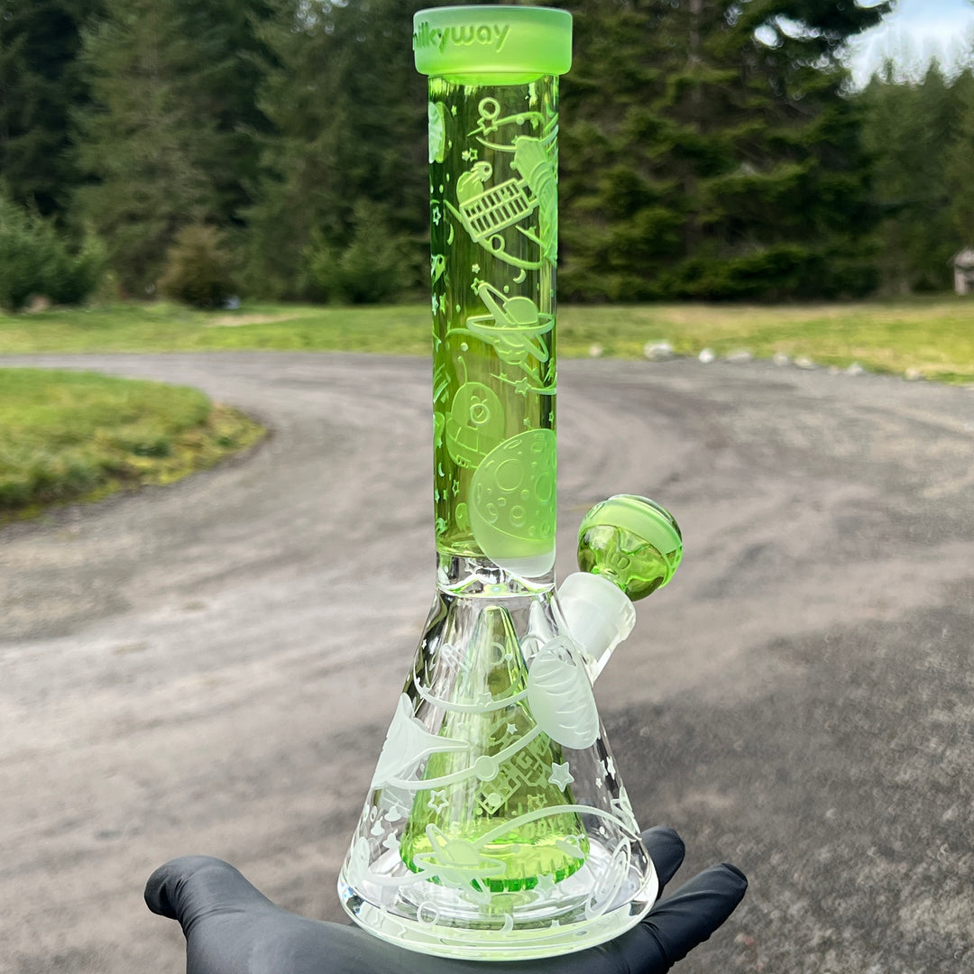 Space Odyssey in 3D 11" Beaker Bong with Collins Perc Glass Pipe Milkyway   