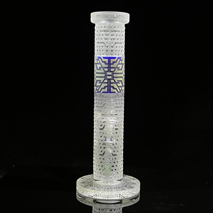 Crystalilized 12" Dark Blue and Silver Straight Bong Glass Pipe Milkyway   