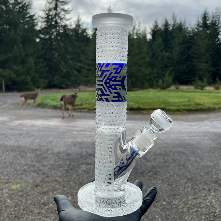 Crystalilized 12" Dark Blue and Silver Straight Bong Glass Pipe Milkyway   