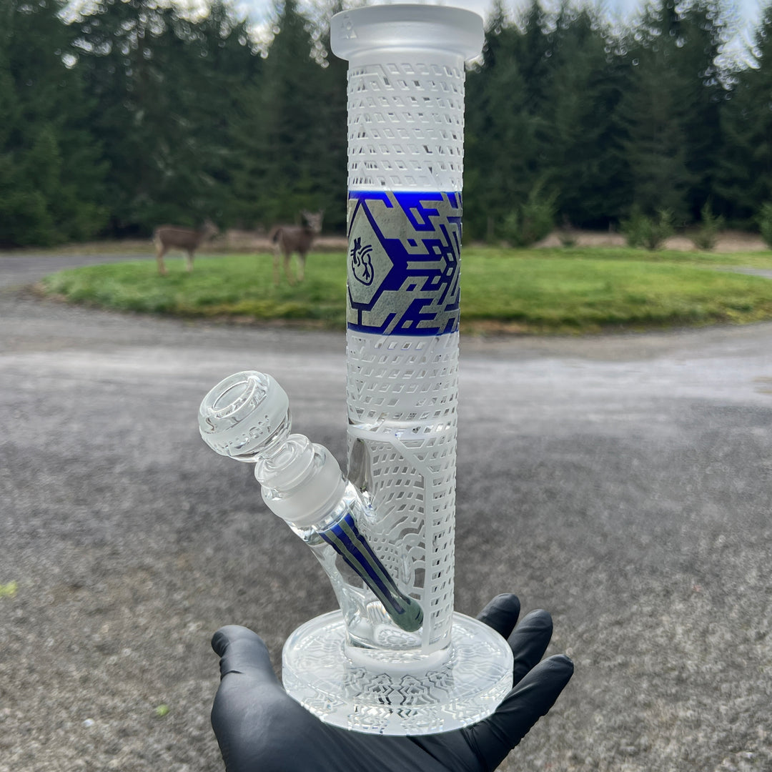 Crystalilized 12" Dark Blue and Silver Straight Bong Glass Pipe Milkyway   