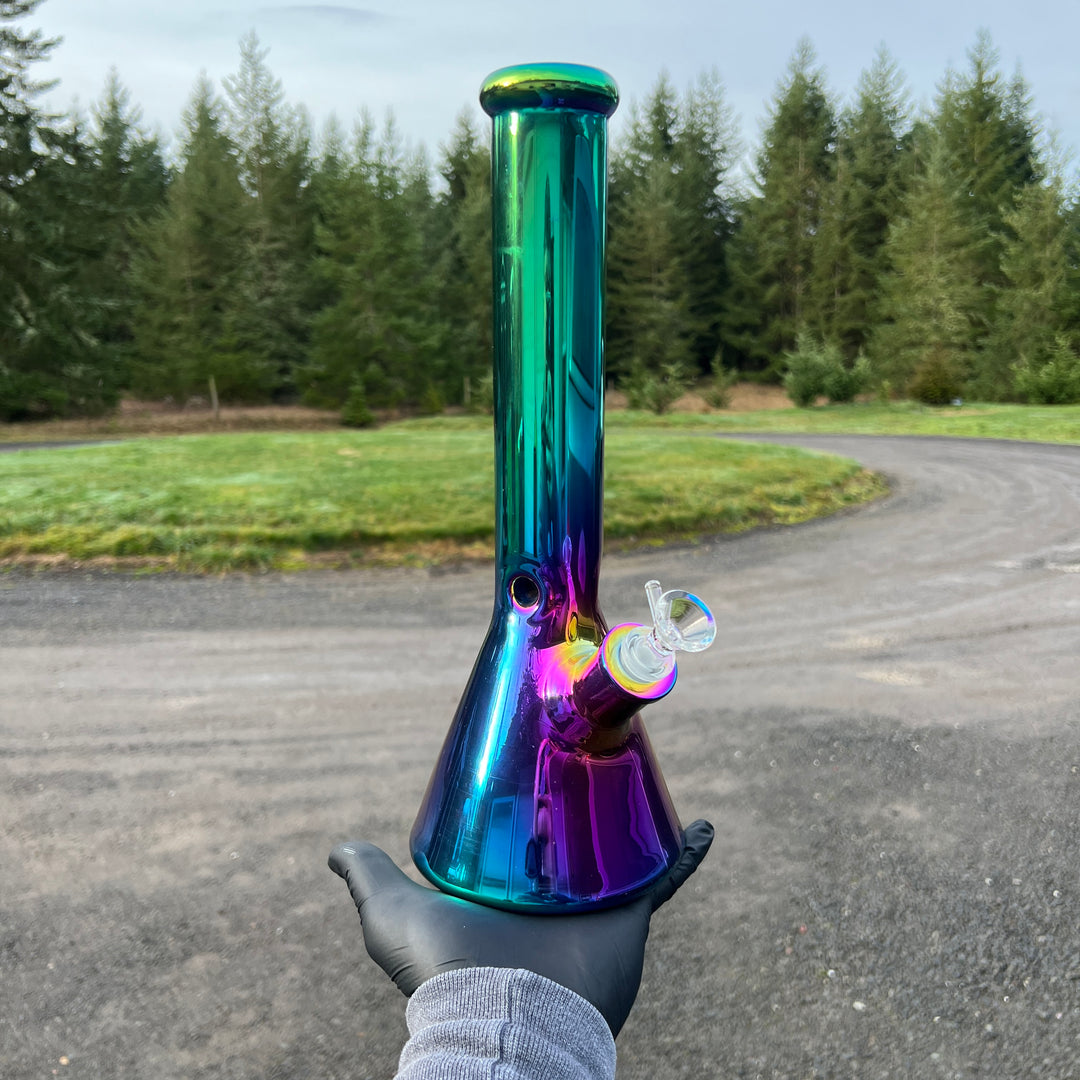 Lustrous Green Iridescent Bong 13" Glass Pipe TG   