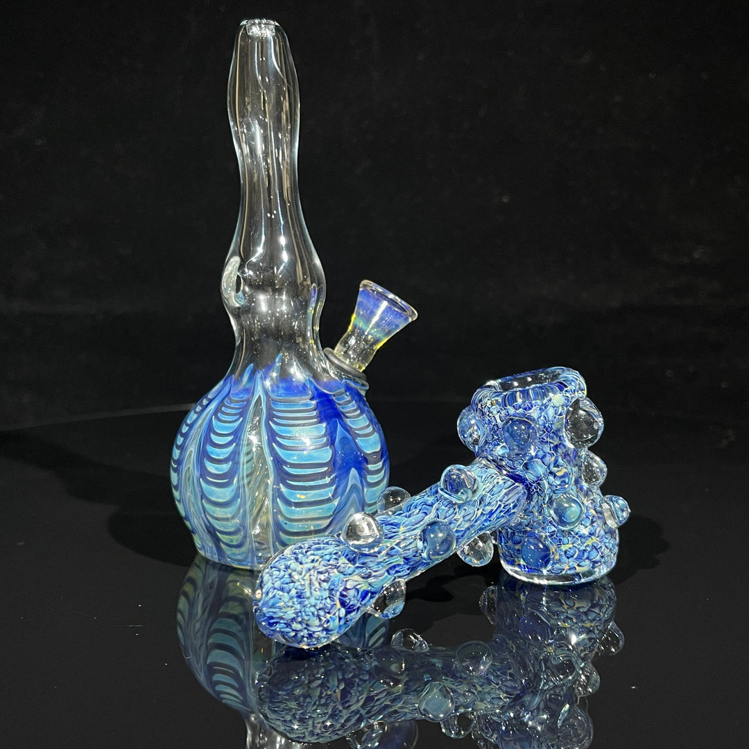 5" Fumed Color Rake Mini Bong + Ocean Blue Marble Hammer Combo Glass Pipe Mary Jane's Glass