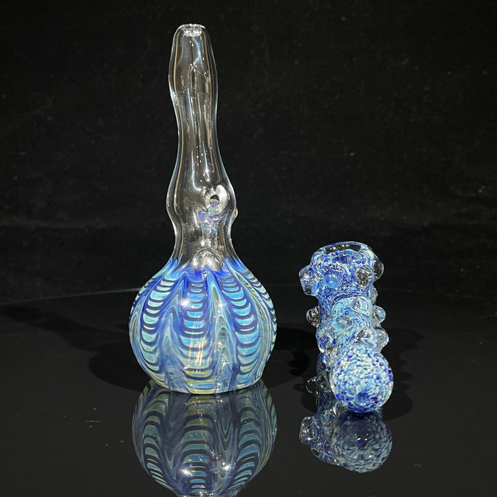 5" Fumed Color Rake Mini Bong + Ocean Blue Marble Hammer Combo Glass Pipe Mary Jane's Glass