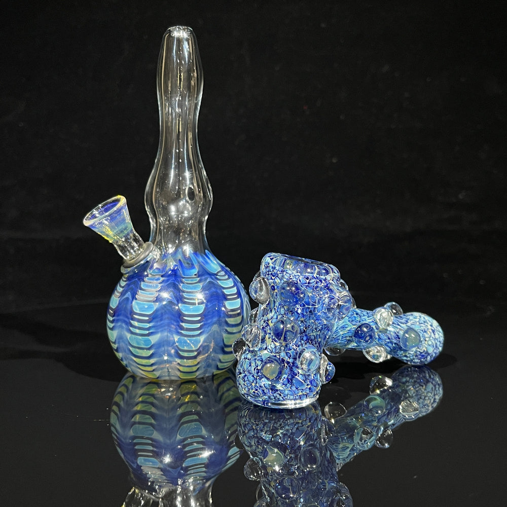 5" Fumed Color Rake Mini Bong + Ocean Blue Marble Hammer Combo Glass Pipe Mary Jane's Glass