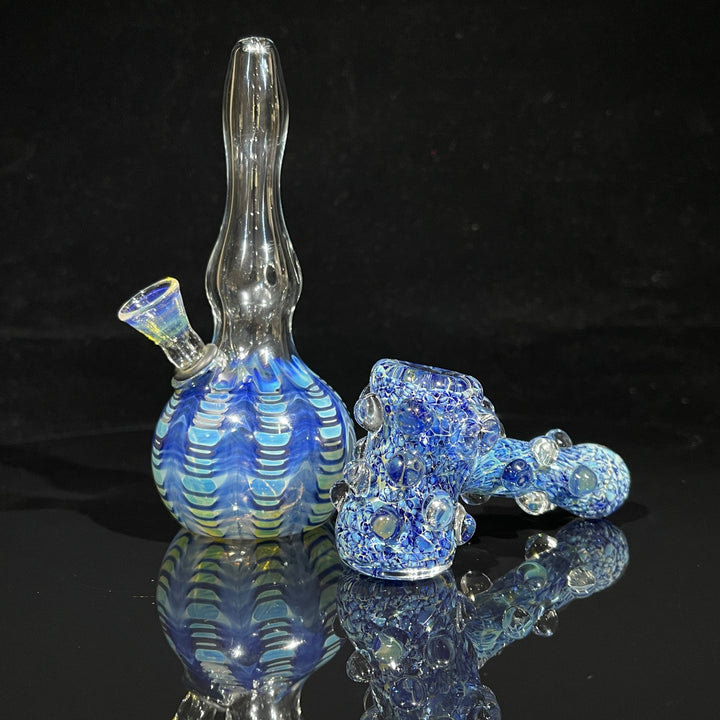 5" Fumed Color Rake Mini Bong + Ocean Blue Marble Hammer Combo Glass Pipe Mary Jane's Glass