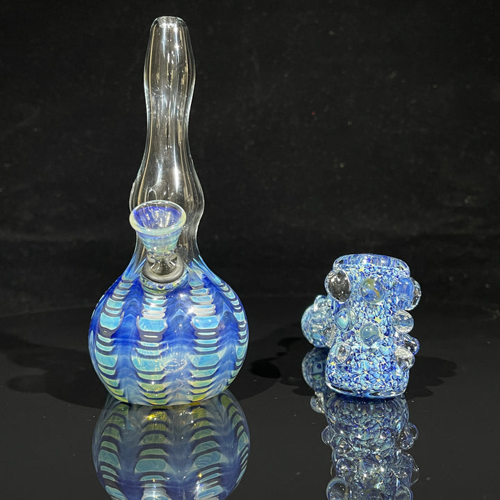 5" Fumed Color Rake Mini Bong + Ocean Blue Marble Hammer Combo Glass Pipe Mary Jane's Glass
