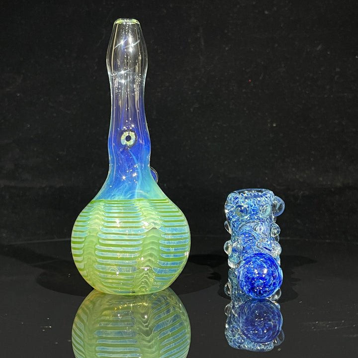 5" Fumed Color Rake Mini Bong + Ocean Blue Marble Hammer Combo Glass Pipe Mary Jane's Glass