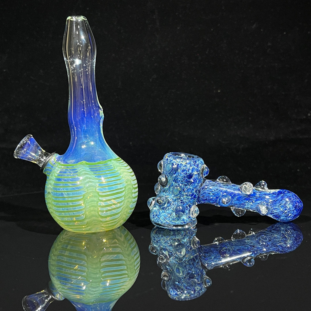5" Fumed Color Rake Mini Bong + Ocean Blue Marble Hammer Combo Glass Pipe Mary Jane's Glass