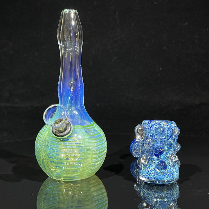 5" Fumed Color Rake Mini Bong + Ocean Blue Marble Hammer Combo Glass Pipe Mary Jane's Glass