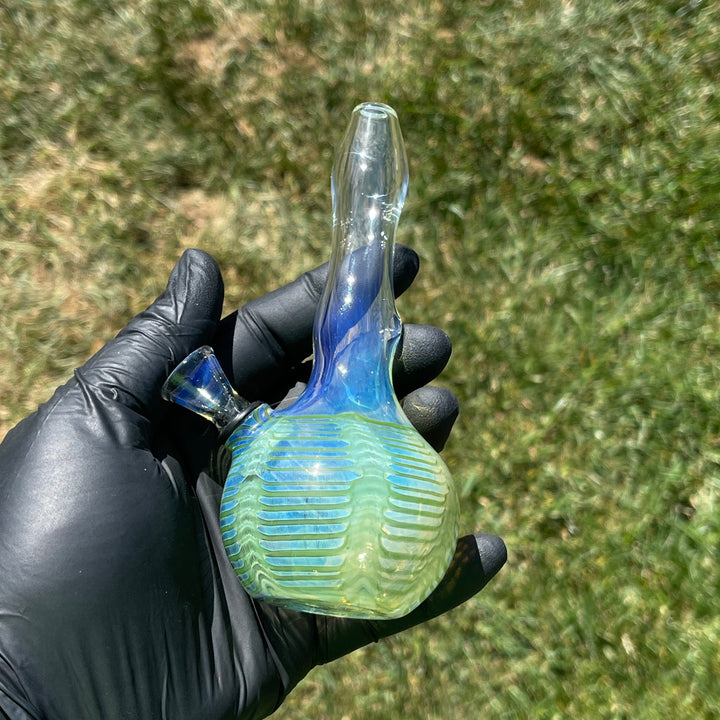 5" Fumed Color Rake Mini Bong + Ocean Blue Marble Hammer Combo Glass Pipe Mary Jane's Glass