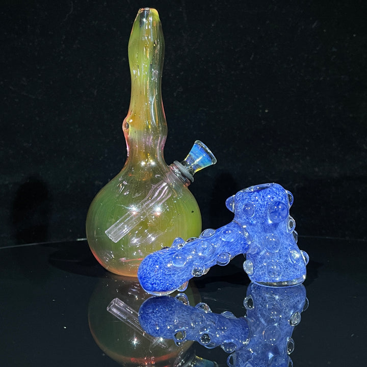 5" Gold Fumed Mini Bong + Sky Blue Marble Hammer Combo Glass Pipe Mary Jane's Glass