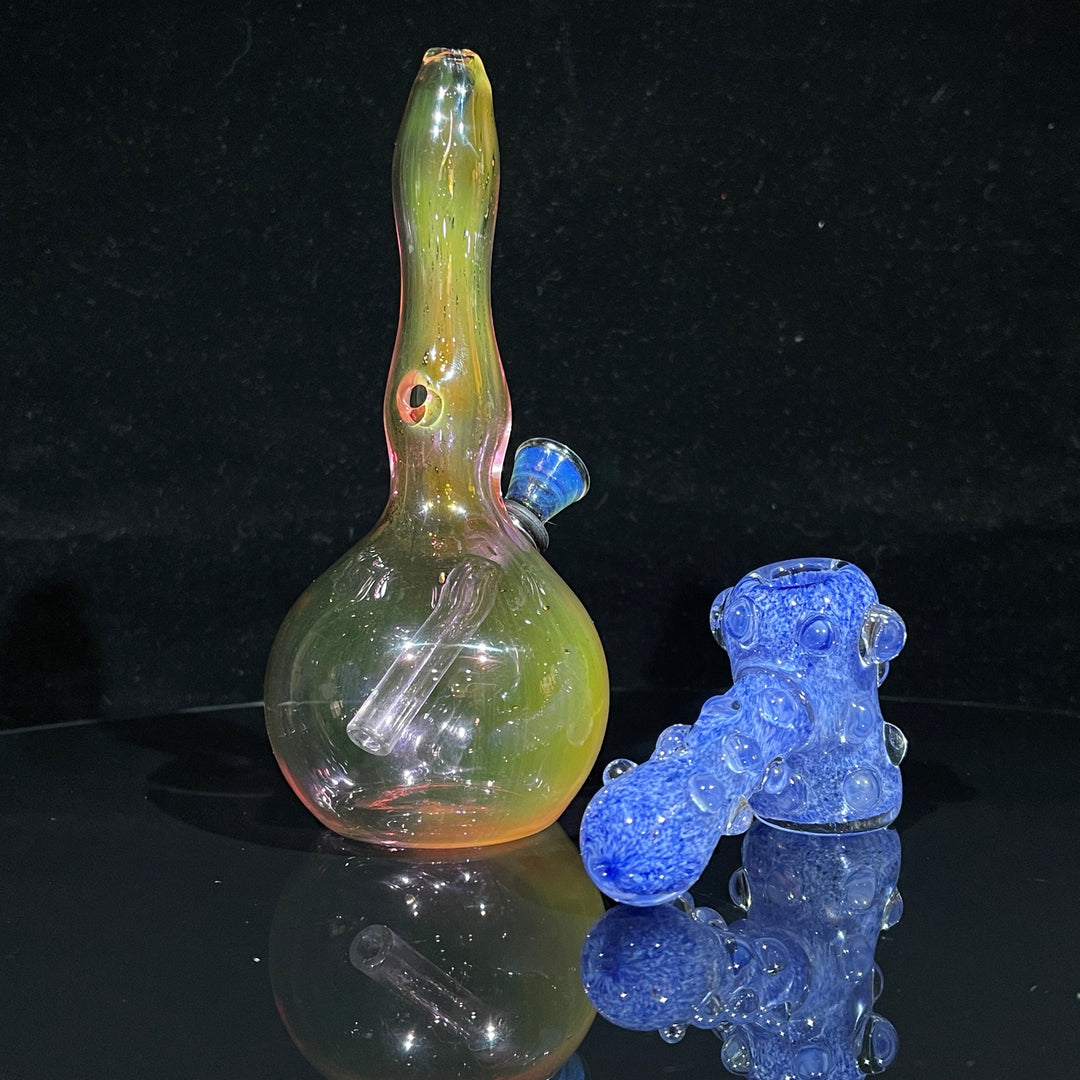 5" Gold Fumed Mini Bong + Sky Blue Marble Hammer Combo Glass Pipe Mary Jane's Glass