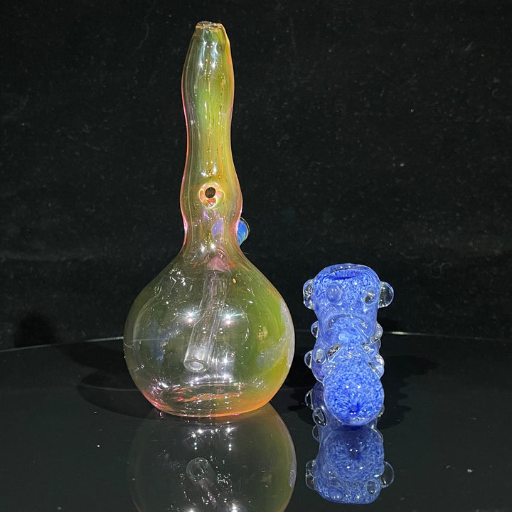 5" Gold Fumed Mini Bong + Sky Blue Marble Hammer Combo Glass Pipe Mary Jane's Glass