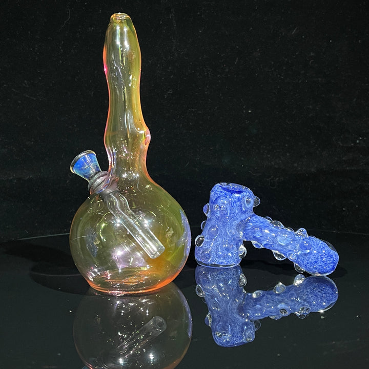 5" Gold Fumed Mini Bong + Sky Blue Marble Hammer Combo Glass Pipe Mary Jane's Glass