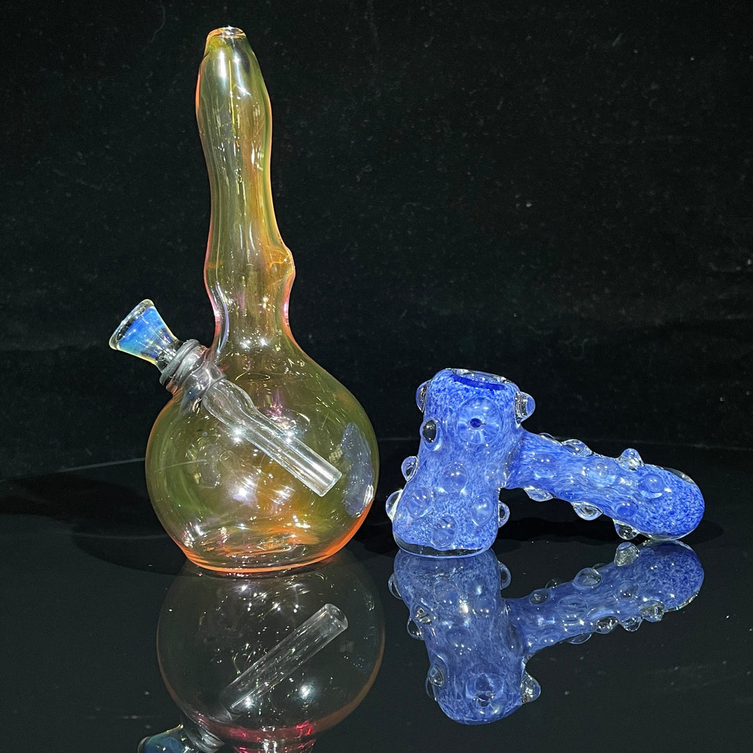 5" Gold Fumed Mini Bong + Sky Blue Marble Hammer Combo Glass Pipe Mary Jane's Glass