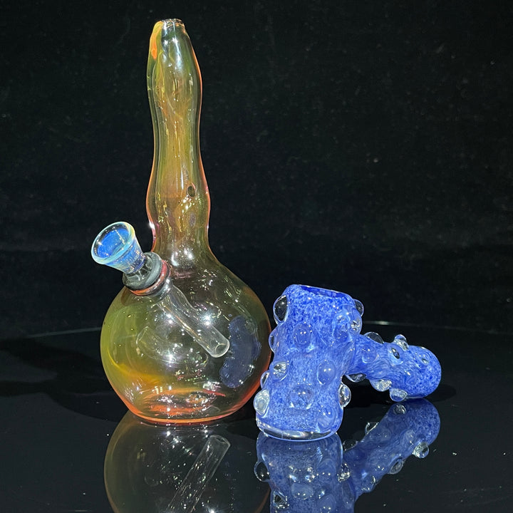 5" Gold Fumed Mini Bong + Sky Blue Marble Hammer Combo Glass Pipe Mary Jane's Glass
