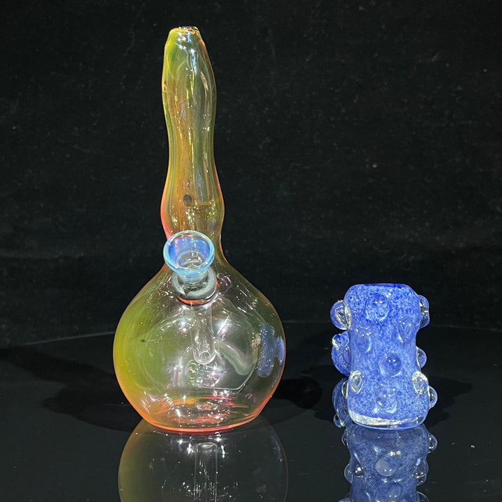 5" Gold Fumed Mini Bong + Sky Blue Marble Hammer Combo Glass Pipe Mary Jane's Glass
