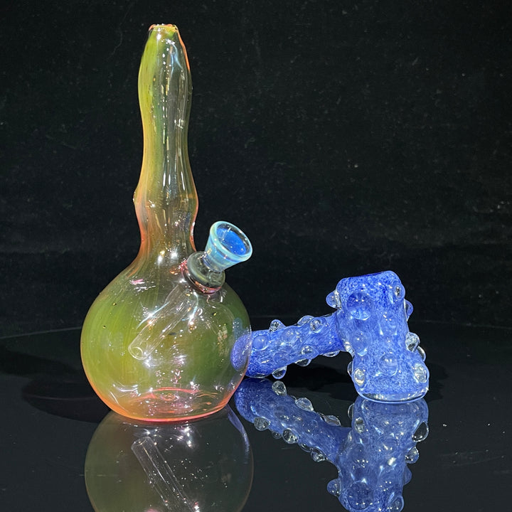 5" Gold Fumed Mini Bong + Sky Blue Marble Hammer Combo Glass Pipe Mary Jane's Glass