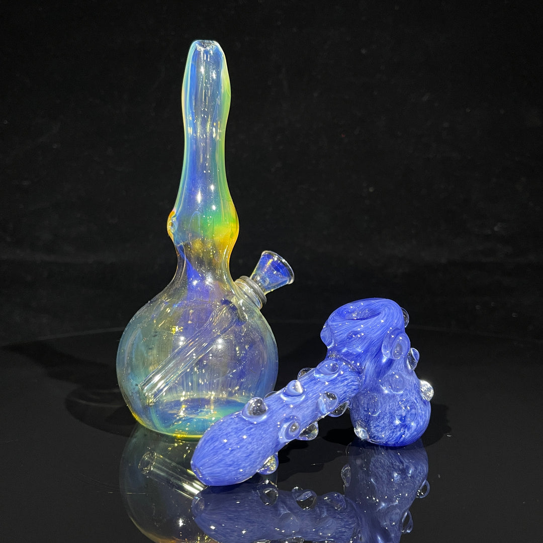 5" Silver Fumed Mini Bong + Sky Blue Marble Hammer Combo Glass Pipe Mary Jane's Glass