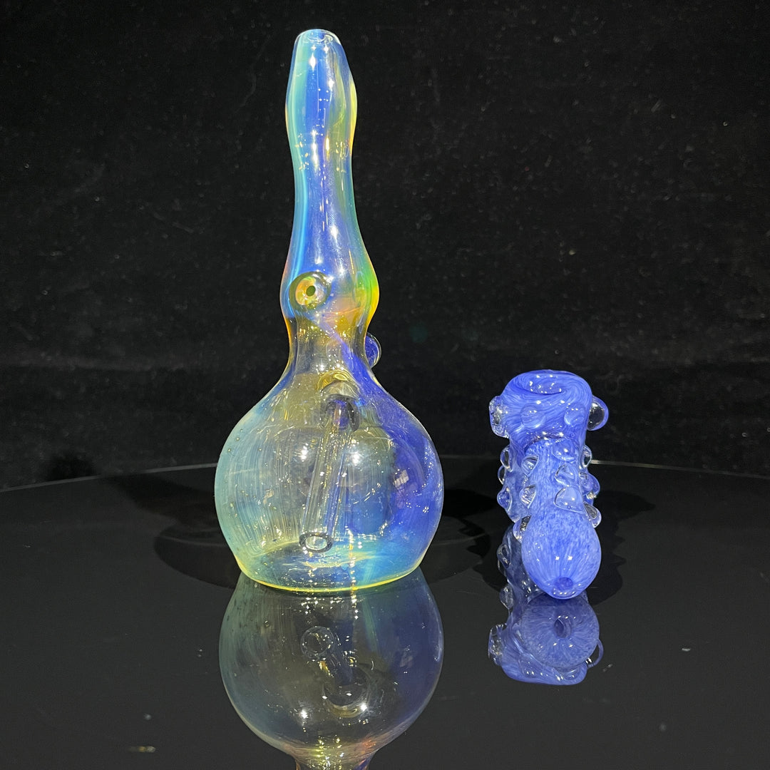5" Silver Fumed Mini Bong + Sky Blue Marble Hammer Combo Glass Pipe Mary Jane's Glass