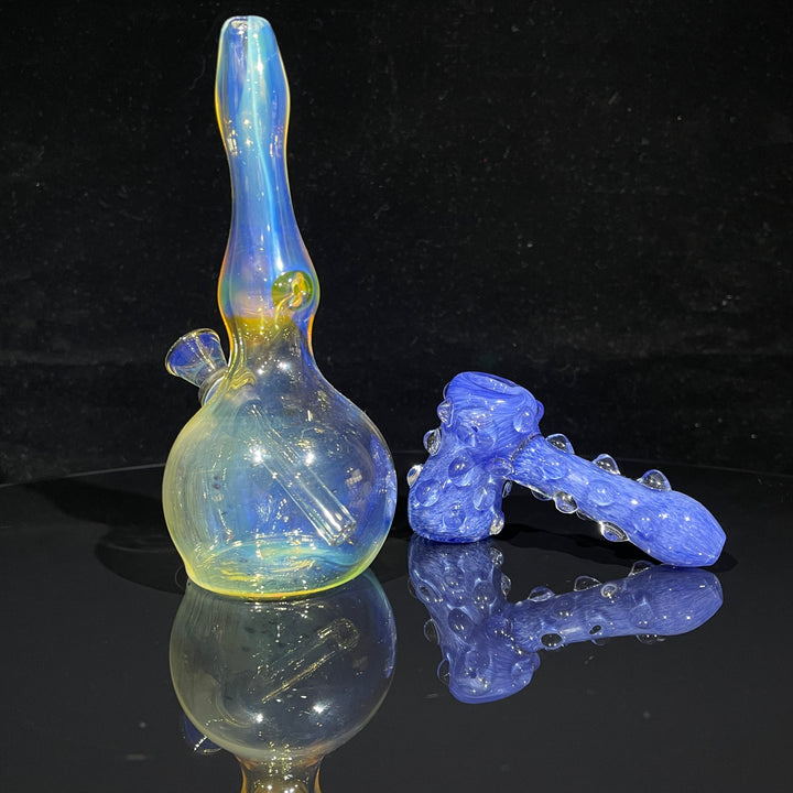 5" Silver Fumed Mini Bong + Sky Blue Marble Hammer Combo Glass Pipe Mary Jane's Glass