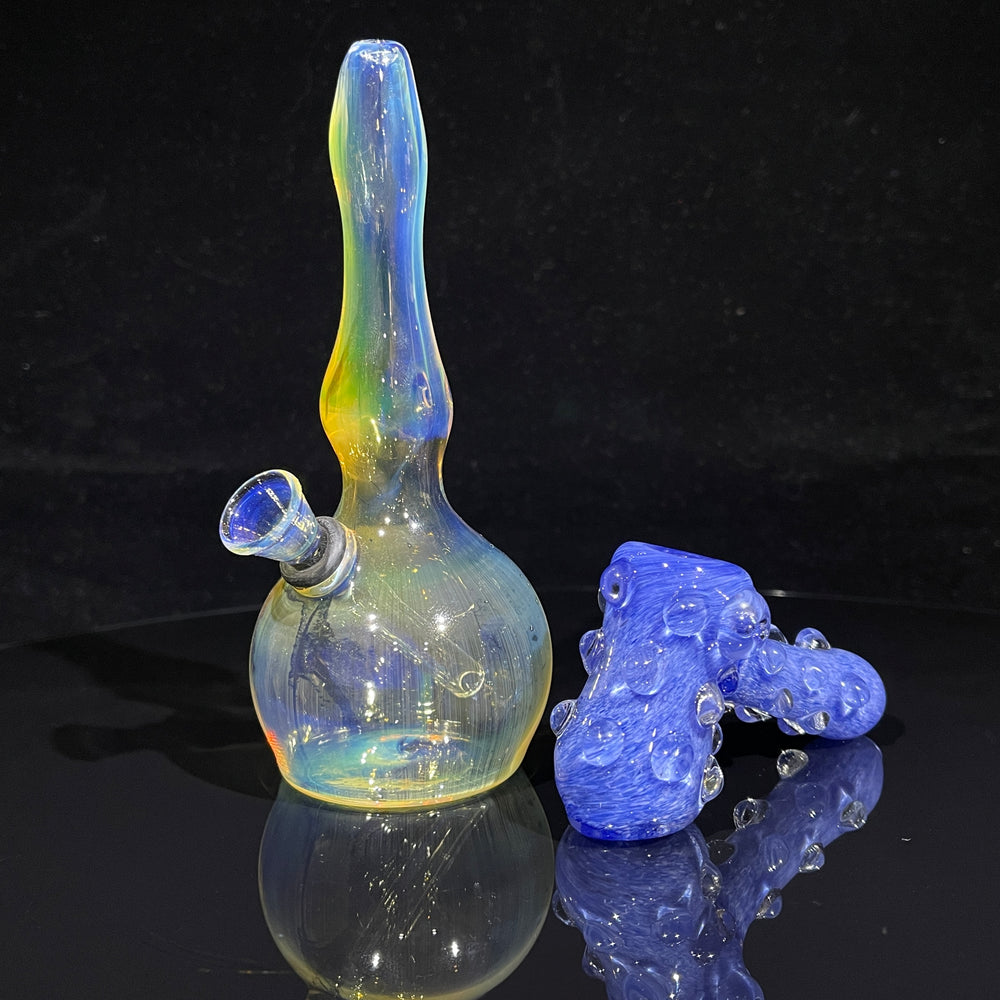 5" Silver Fumed Mini Bong + Sky Blue Marble Hammer Combo Glass Pipe Mary Jane's Glass