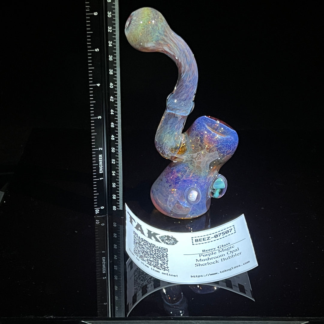Purple Magic Mushroom Opal Sherlock Bubbler Glass Pipe Beezy Glass