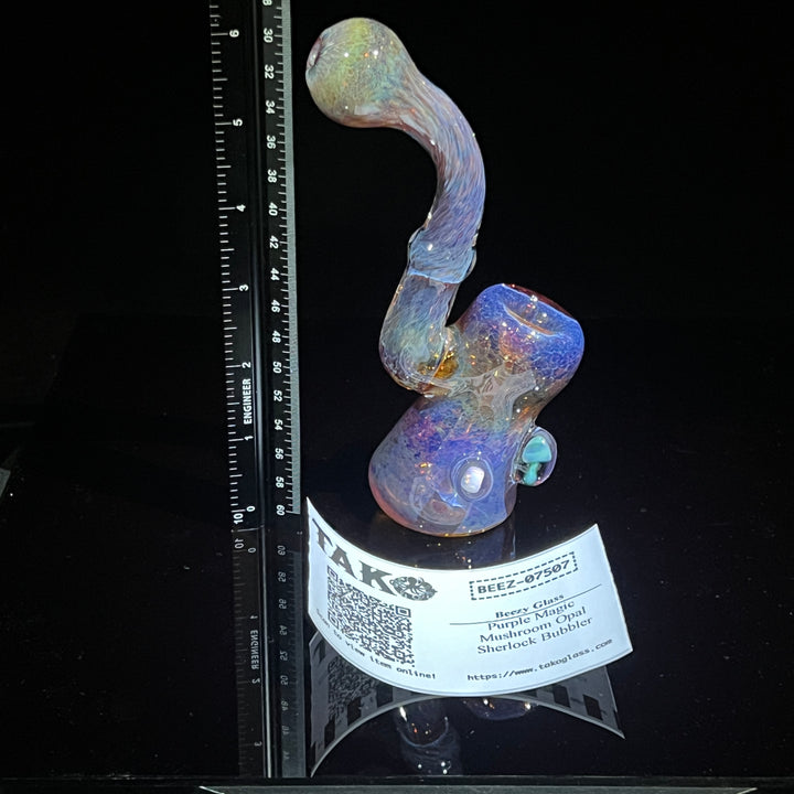 Purple Magic Mushroom Opal Sherlock Bubbler Glass Pipe Beezy Glass