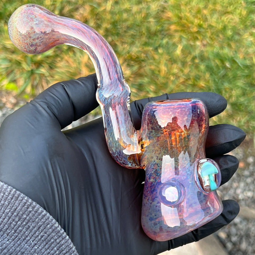 Purple Magic Mushroom Opal Sherlock Bubbler Glass Pipe Beezy Glass