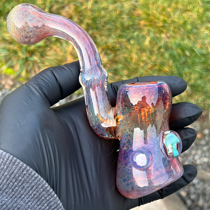 Purple Magic Mushroom Opal Sherlock Bubbler Glass Pipe Beezy Glass