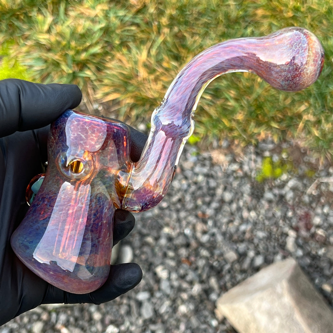 Purple Magic Mushroom Opal Sherlock Bubbler Glass Pipe Beezy Glass