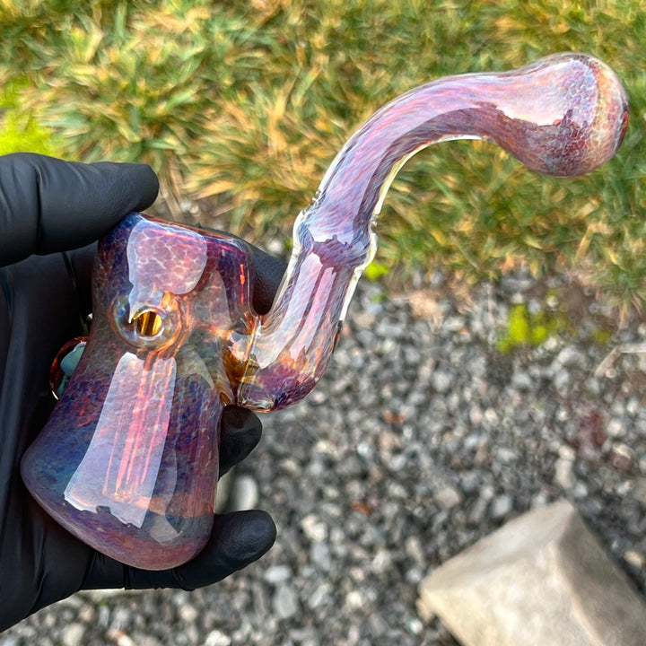 Purple Magic Mushroom Opal Sherlock Bubbler Glass Pipe Beezy Glass