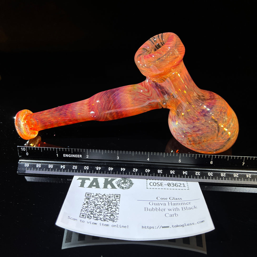 Guava Hammer Bubbler with Black Carb Glass Pipe Cose Glass   