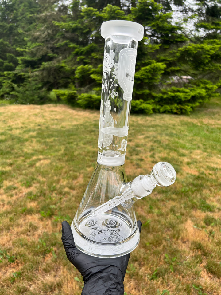 Potion Rose 14" Clear Glass Beaker Bong Glass Pipe Milkyway   