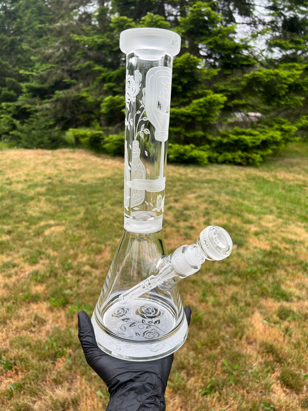 Potion Rose 14" Clear Glass Beaker Bong Glass Pipe Milkyway   