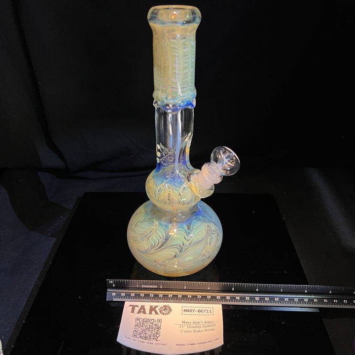 11" Double Bubble Color Rake Bong Glass Pipe Mary Jane's Glass   
