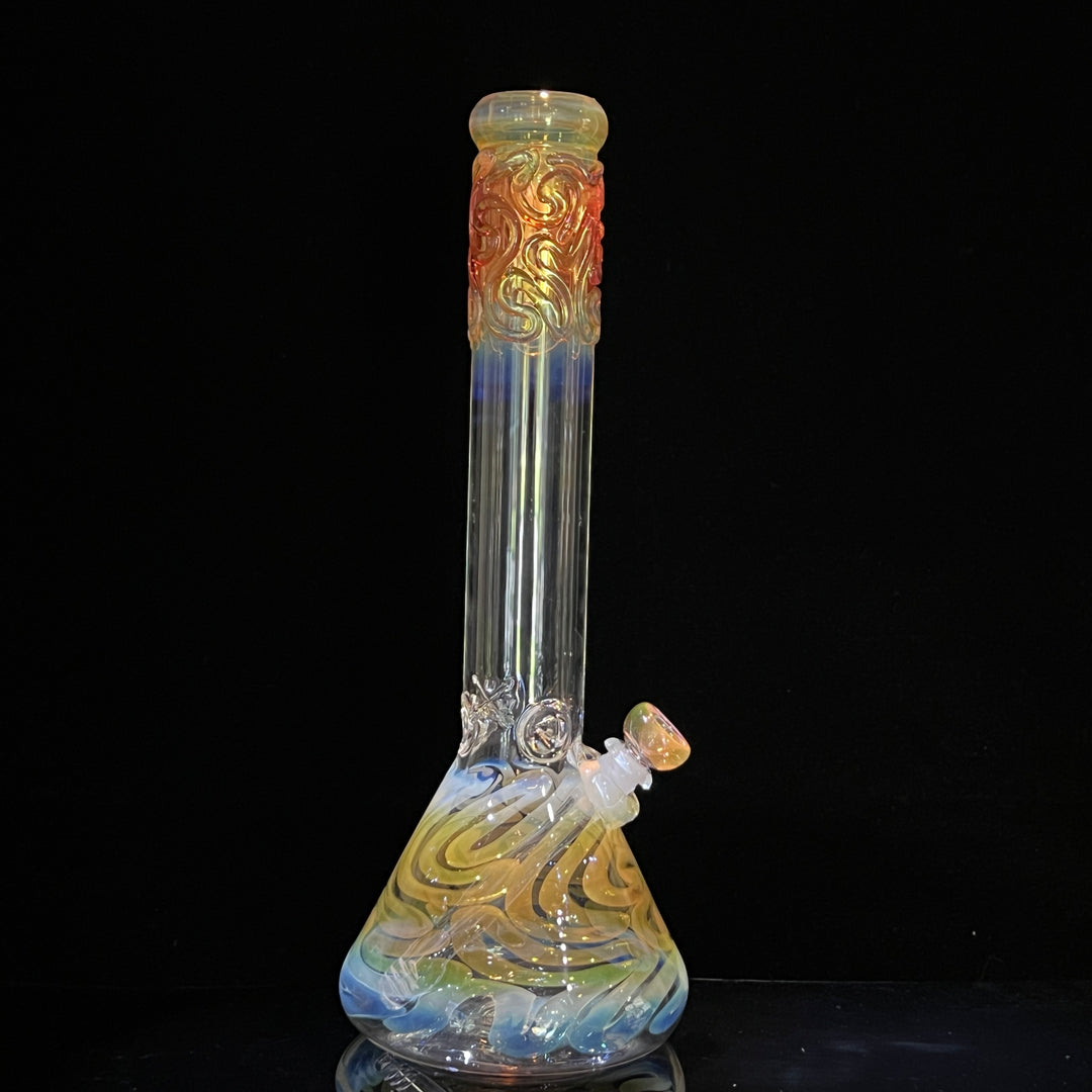 15" Gold Fumed Squiggle Beaker Bong Glass Pipe Mary Jane's Glass   