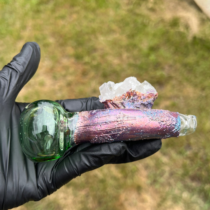 Electroformed White Quartz Glass Pipe - Left Handed Glass Pipe TG   