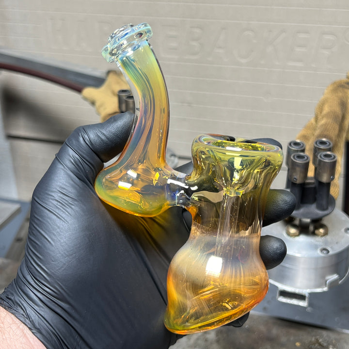 Gold Fume Bubbler with Black Carb Glass Pipe Cose Glass   