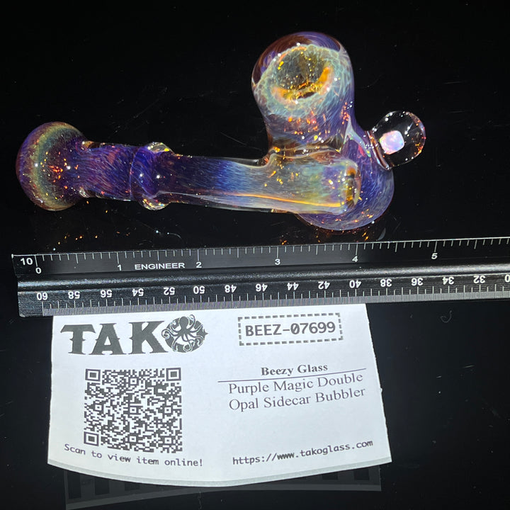 Purple Magic Double Opal Sidecar Bubbler Glass Pipe Beezy Glass