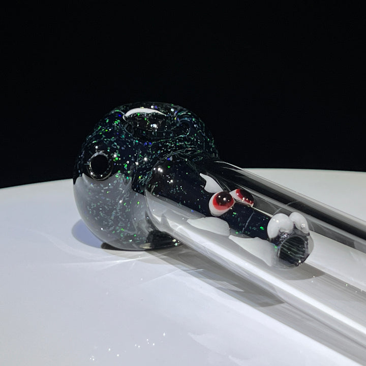 Black and Green Crushed Opal Dragon Glass Pipe Gus Glass   