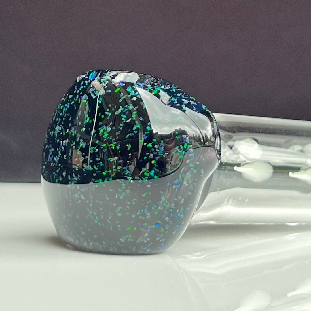 Black and Green Mini Crushed Opal Dragon Glass Pipe Gus Glass   