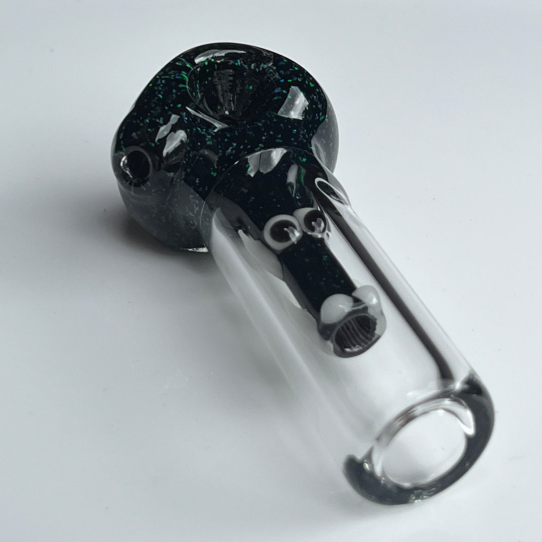 Black and Green Mini Crushed Opal Dragon Glass Pipe Gus Glass   