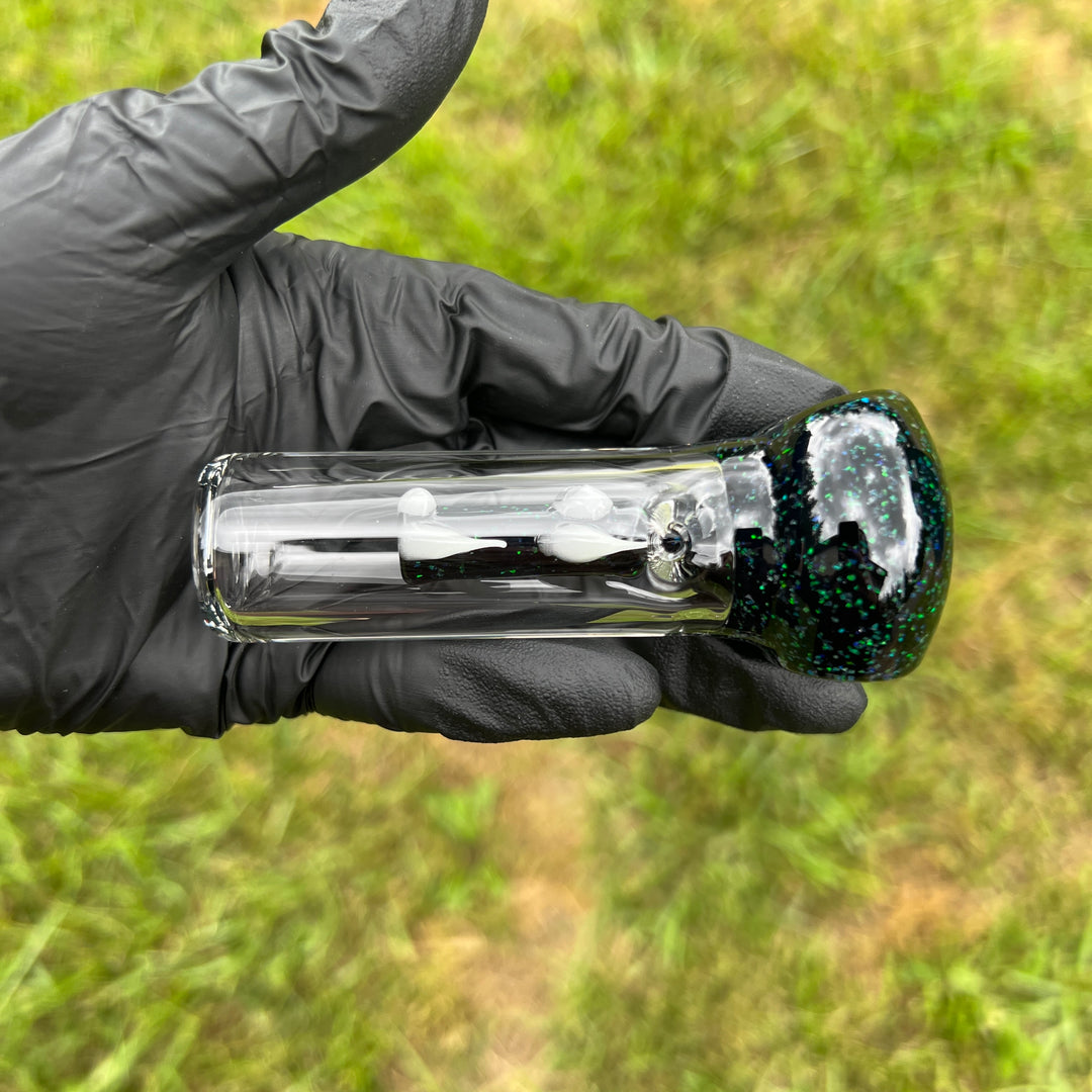 Black and Green Mini Crushed Opal Dragon Glass Pipe Gus Glass   