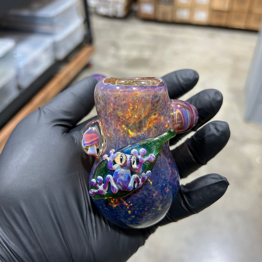 Purple Magic Frog and Mushroom Hammer Glass Pipe Beezy Glass   