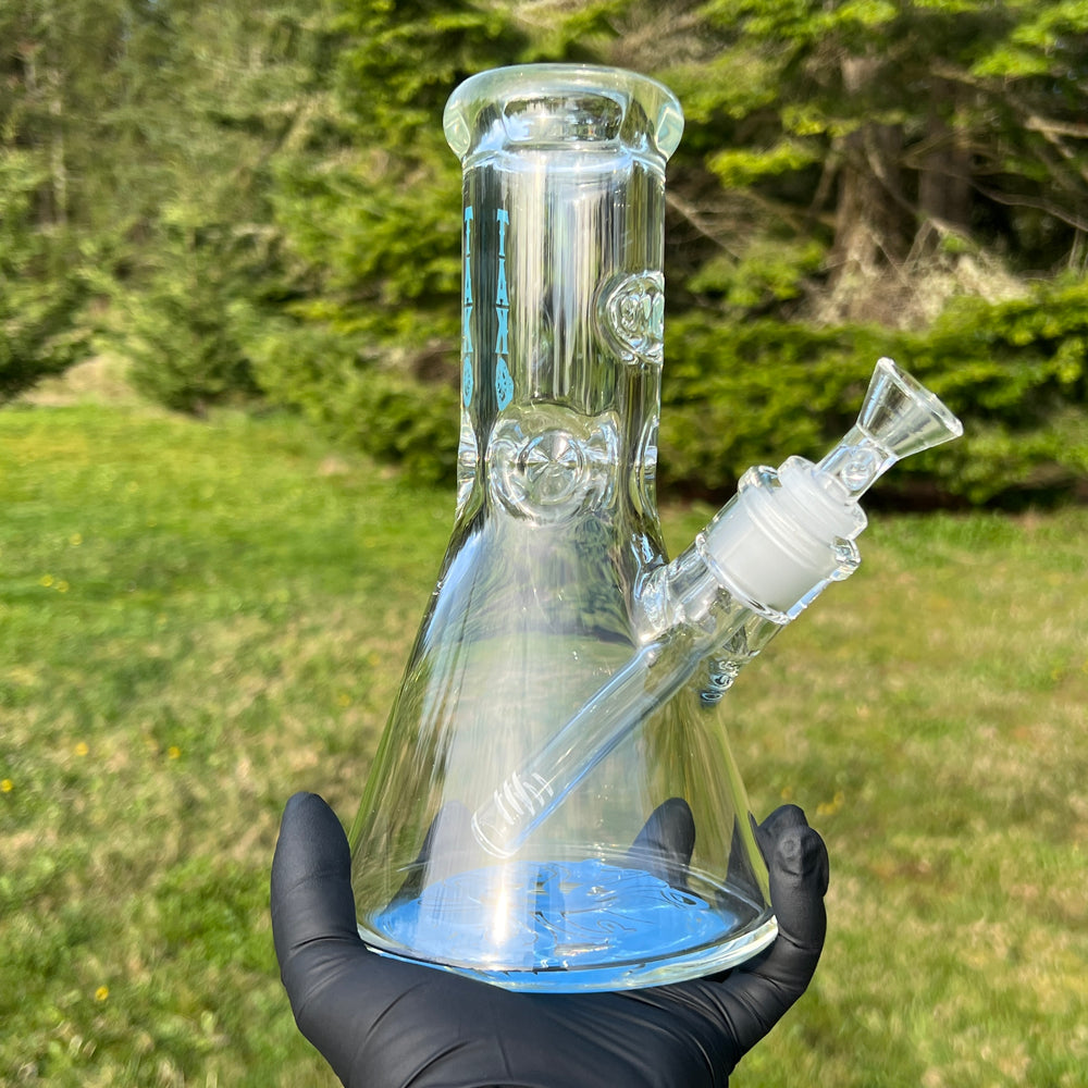 9 mm TAKO Label Beaker Bong Blue-8" Glass Pipe TG   