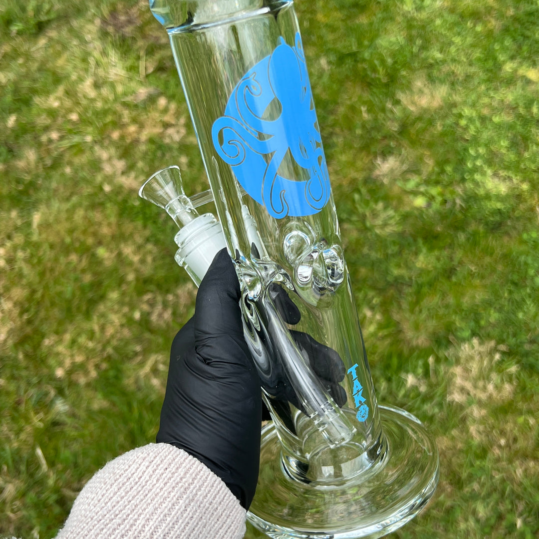 9 mm TAKO Label Straight Bong Blue-10" Glass Pipe TG   
