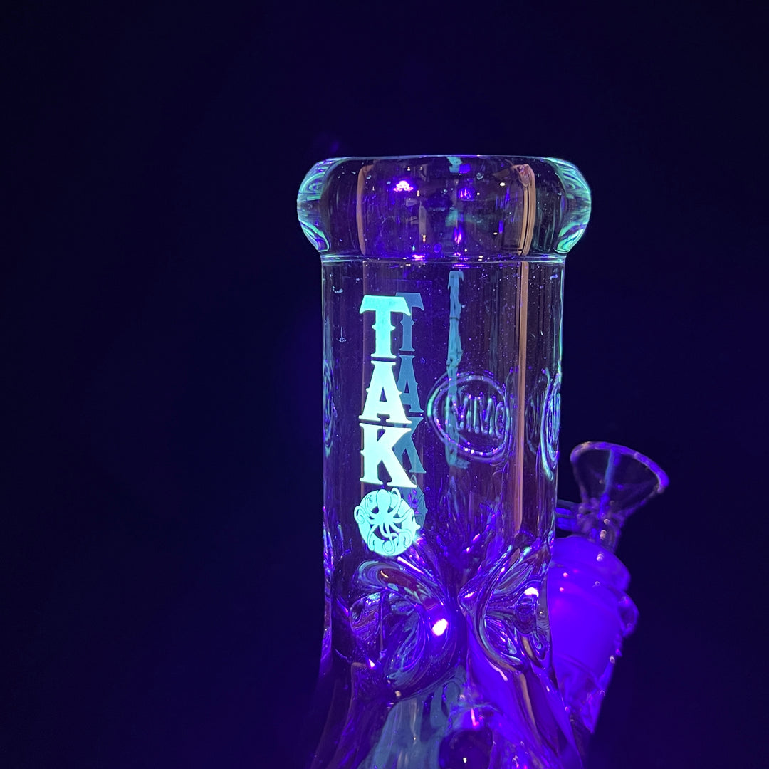 9 mm TAKO Label Beaker Bong Glow in the Dark 8" Glass Pipe TG   