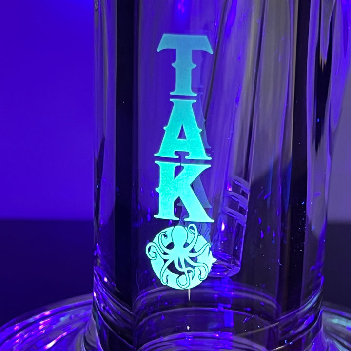 9 mm TAKO Label Straight Bong Glow in the Dark-12" Glass Pipe TG   